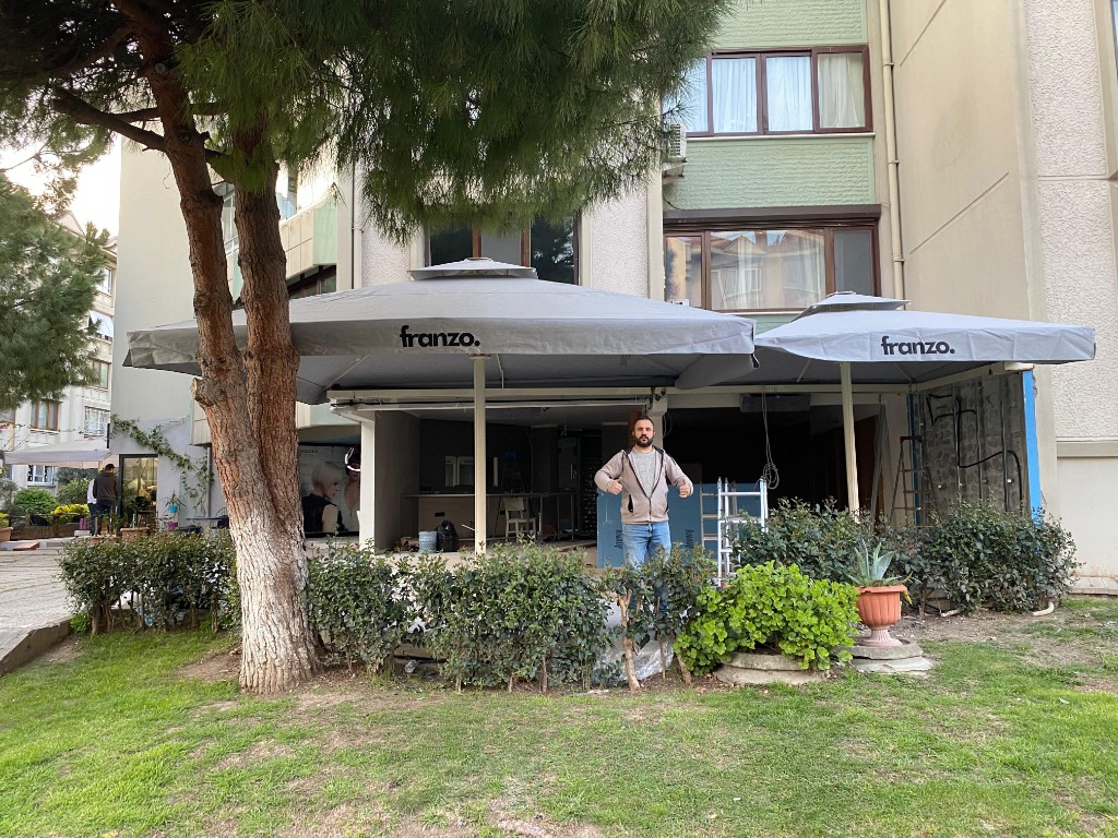 Franzo Logolu Gri Kafe Şemsiyesi